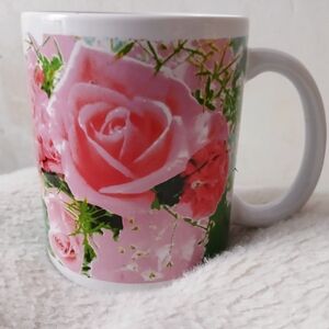 Floral Pink Rose Ceramic Mug - Pink, Like New.